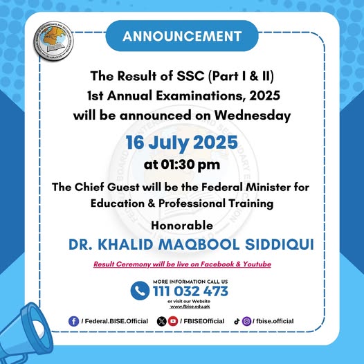 FBISE 10th Class Position Holder Result 2025 Highest Marks